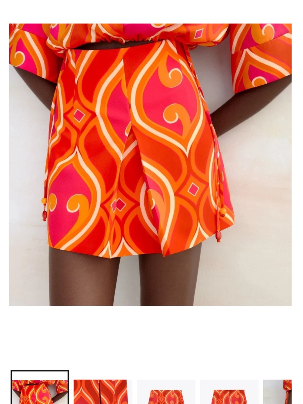 Vibrant GEOMETRIC Zara PRINT SKORT Retro Print Mini in Orange & Pink